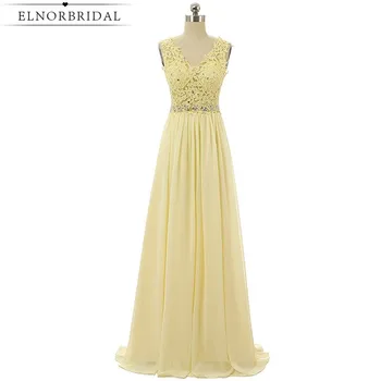 

Yellow Cheap Bridesmaid Dresses Long 2020 V Neck Lace Chiffon Robe Demoiselle D'honneur A Line Maid Of Honor Dress For Weddings