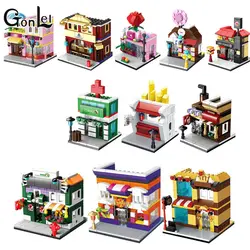 GonLeI City Street Mini серия brinquedos качество Apple и магазин официанта модель строительные кубики, детские игрушки