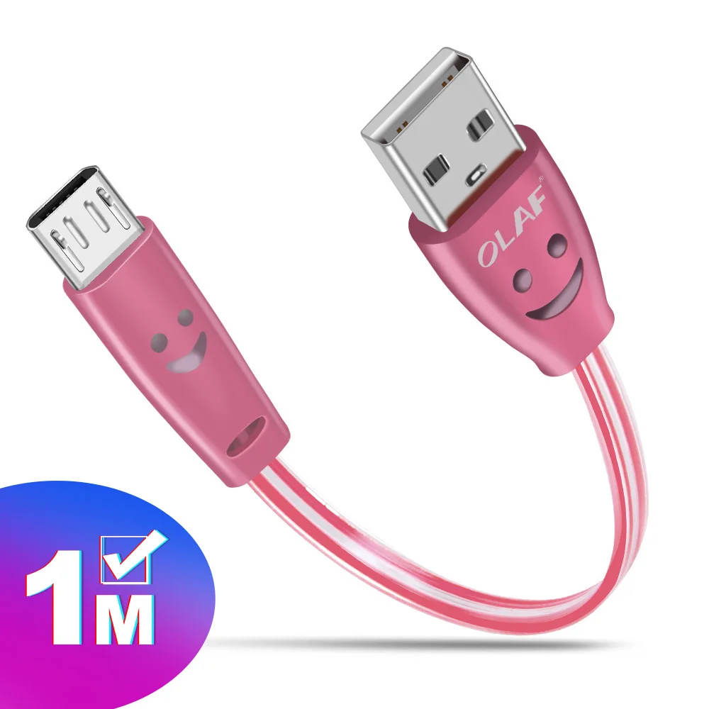 Олаф микро USB кабель 1 м светодиодный светильник Быстрая зарядка Microusb зарядное устройство шнур для samsung Xiaomi Redmi 4 Note 5 Honor Android Phone - Цвет: Розовый