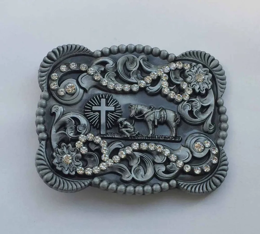 

Christan Cowboy with A Horse Cross Western Belt Buckle SW-BY711suitable for 4cm wideth snap on belt with continous stock