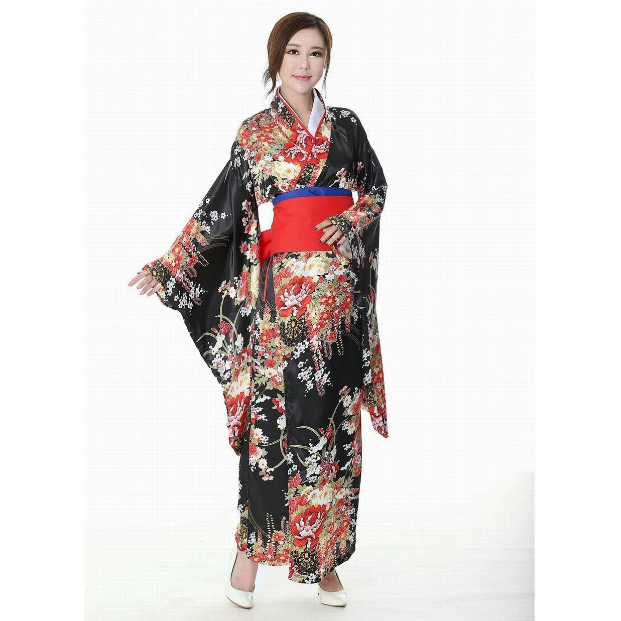 Japanese Traditional Flower Geisha Kimono Vintage Women Stage Show Costume Halloween Cosplay Hell Girls Enma Women Sakura Suit