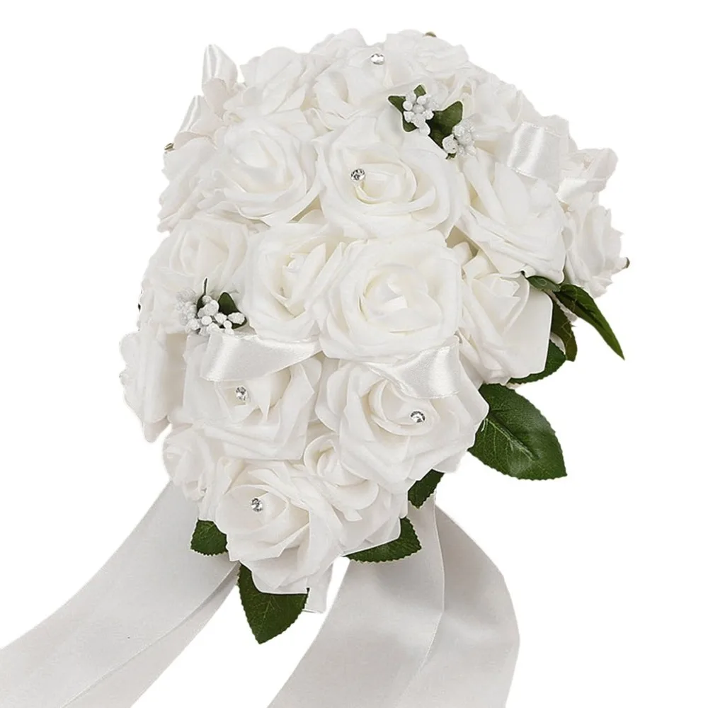 

2 pcs Romantic Design Bride Wedding Bouquet Beautiful Handmade Silk Artificial Flower Wedding Decoration Flowers Bouquet White