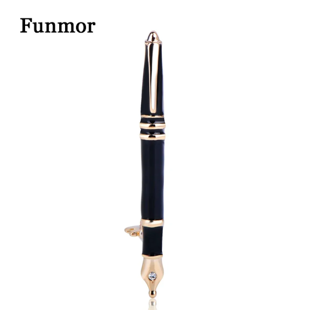 

Funmor Vivid Black Enamel Pen Shape Brooch Pin Gold Color Alloy Metal Learning Tool Brooches For Women Men Suit Pocket Adornment
