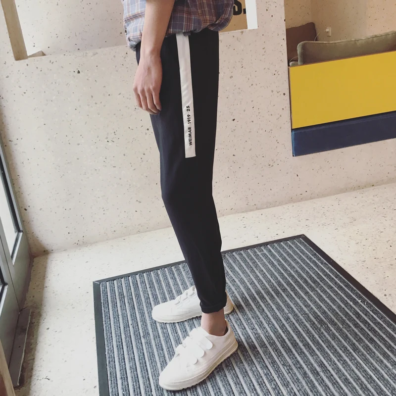 

2018 Campus Style Printing Letter Split Joint Men Pants Casual Male Joggers Active Elastic Hip Hop Slim Routine Trousers M-2XL