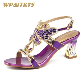 

2018 Butterfly Shaped Rhinestone High-heeled Shoes Woman Elegant Purple Blue Two Colors Available Crystal Fashion Women's Shoes