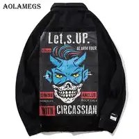 Aolamegs Denim Jacket Men Cool Printed Hole Cowboy Men's Jacket Casual High Street Fashion Outwear Men Coat Streetwear Autumn