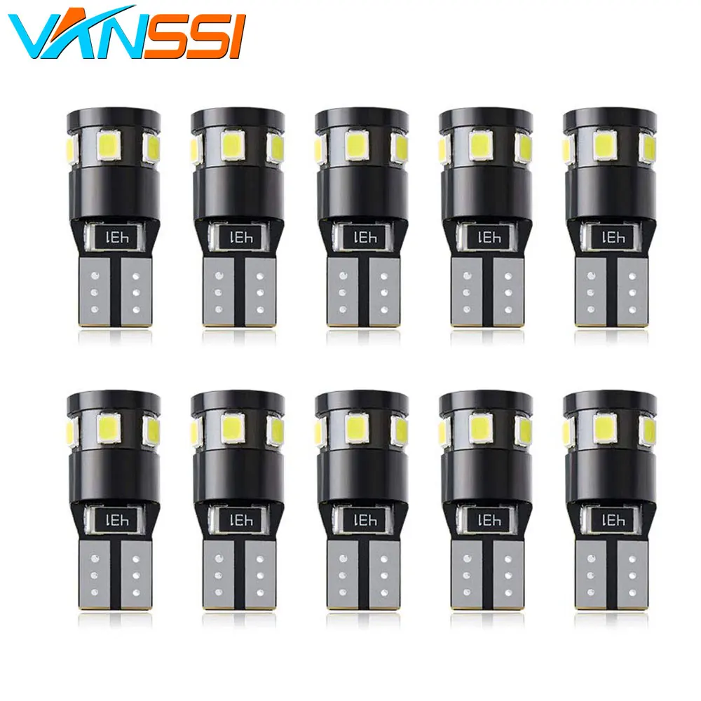 

10x 194 168 2825 W5W T10 LED Bulbs Error Free 9-SMD 6000K White for Car Interior Dome Map Door Courtesy License Plate Lights