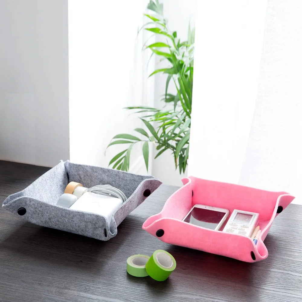 

OTHERHOUSE Desktop Foldable Storage Box Tray Remote Control Phone Holder Cosmetic Sundries Storage Basket Case Makeup Organizer
