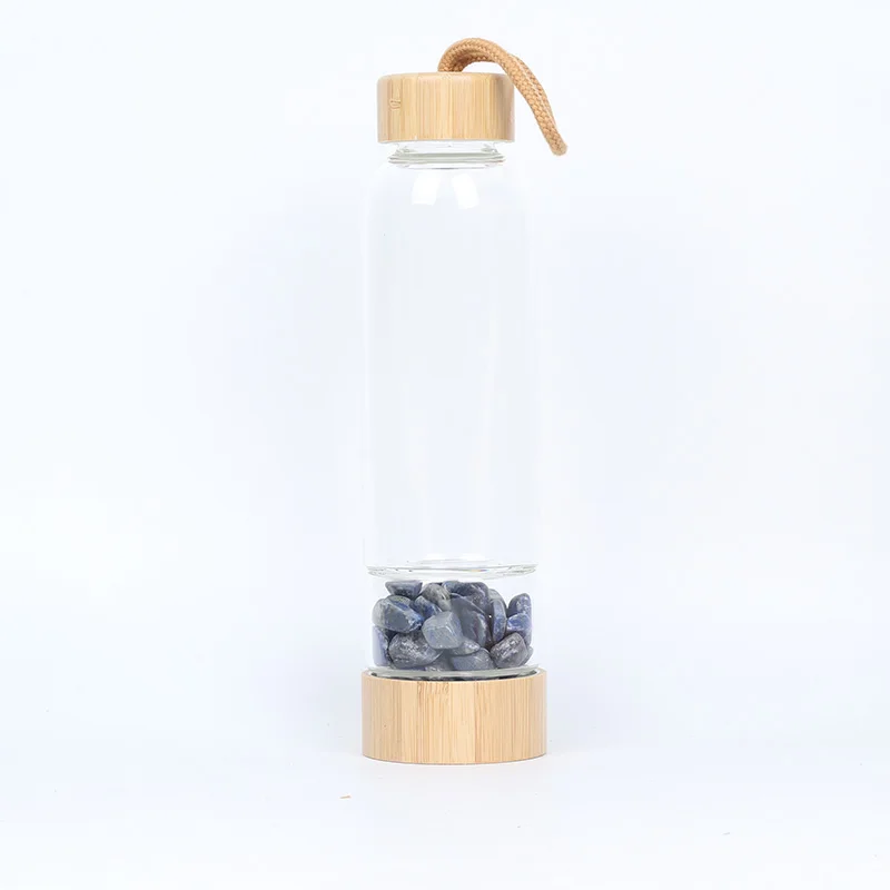 Кристаллическая бутылка для воды с драгоценным камнем, бамбуковым камнем, кристаллическая стеклянная бутылка с гравием, неравномерный камень, бутылка для воды для напитков