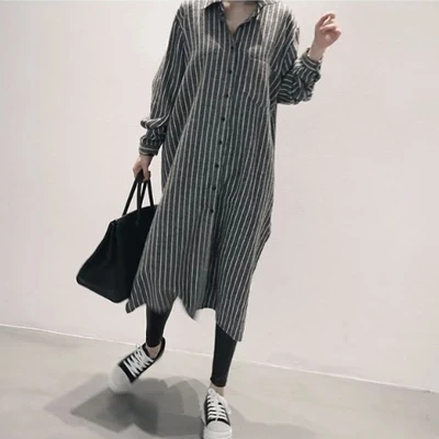 

Woman Dress Striped Long Sleeve loose Plus Size Women Clothing vestidos de playa Cotton Long Shirt Dress Mori Girl Vintage dress