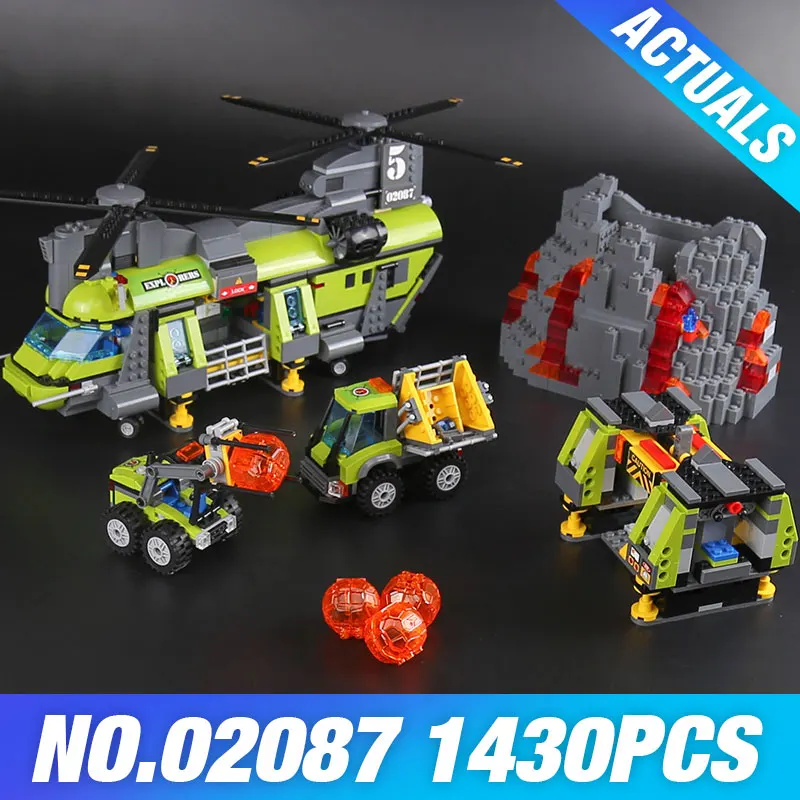 

Lepin 02087 The Volcano Heavy-Lift Helicopter Set 1430Pcs City Series 60125 Model Building Blocks Bricks Kits Christmas Gifts