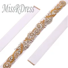 MissRDress пояс невесты ручной работы хрустальные бусины свадебный пояс золотые стразы свадебное платье лента для свадьбы аксессуары JK802