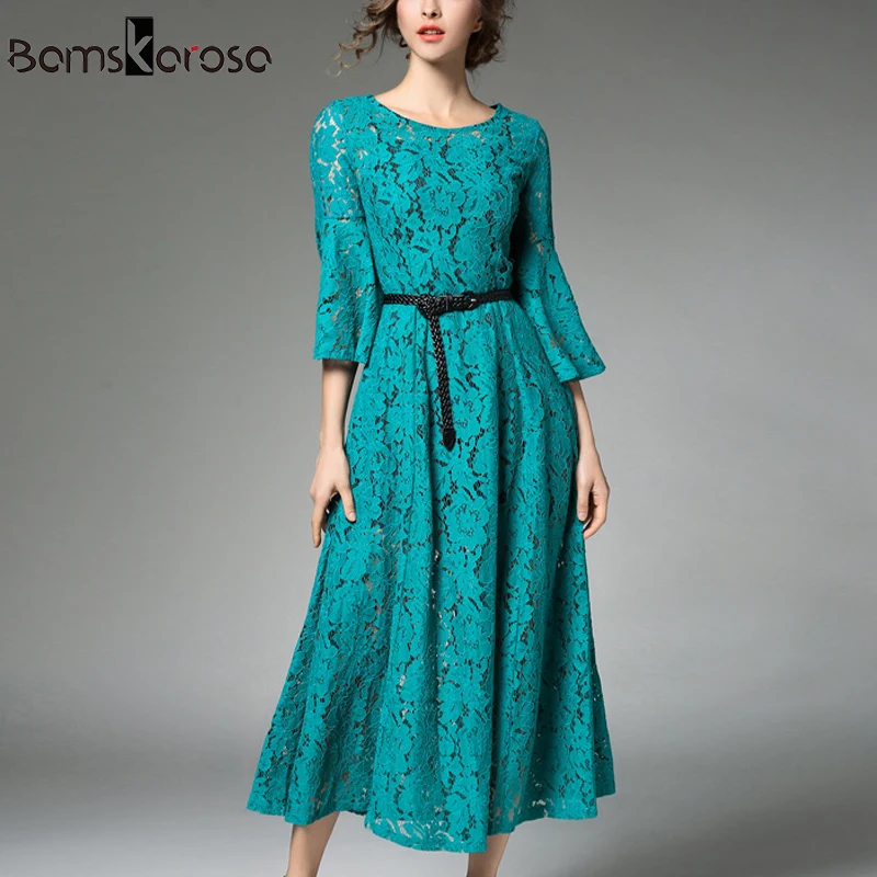 

2018 Autumn Winter New Women's Lace Dresses Floral Crochet Hollow Out Vestido Vintage Casual Slim Office Party Long Dress Sexy