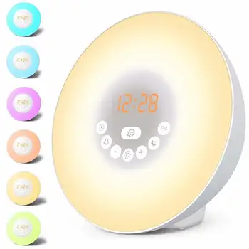 

Wake Up Light Alarm Clock Sunrise/Sunset Simulation Digital Clock with FM Radio 7 Colors Light Sounds Function Touch Control