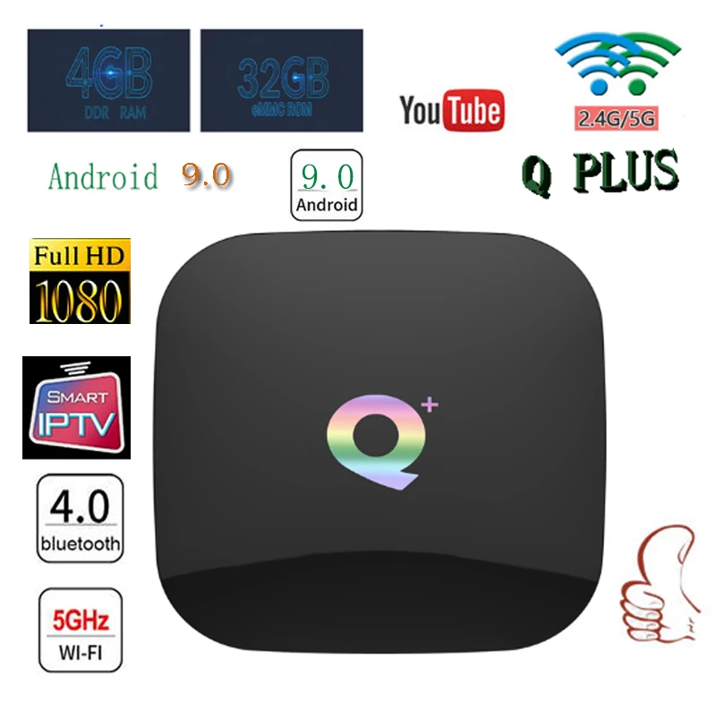 

Q PLUS Smart TV Box 6K Android 9.0 TV Box 4GB RAM 32G ROM USB 3.0 WIFI 2.4G Account Set-top TV Box Youtube Netflix Media Player