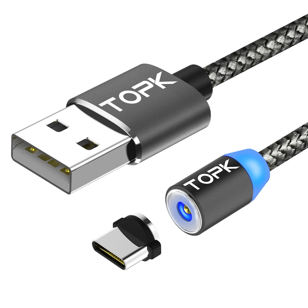 TOPK [5-Pack] R-Line1 светодиодный магнитный кабель usb type C с нейлоновой оплеткой для зарядного устройства type-C для samsung S9 S8 Plus USB C