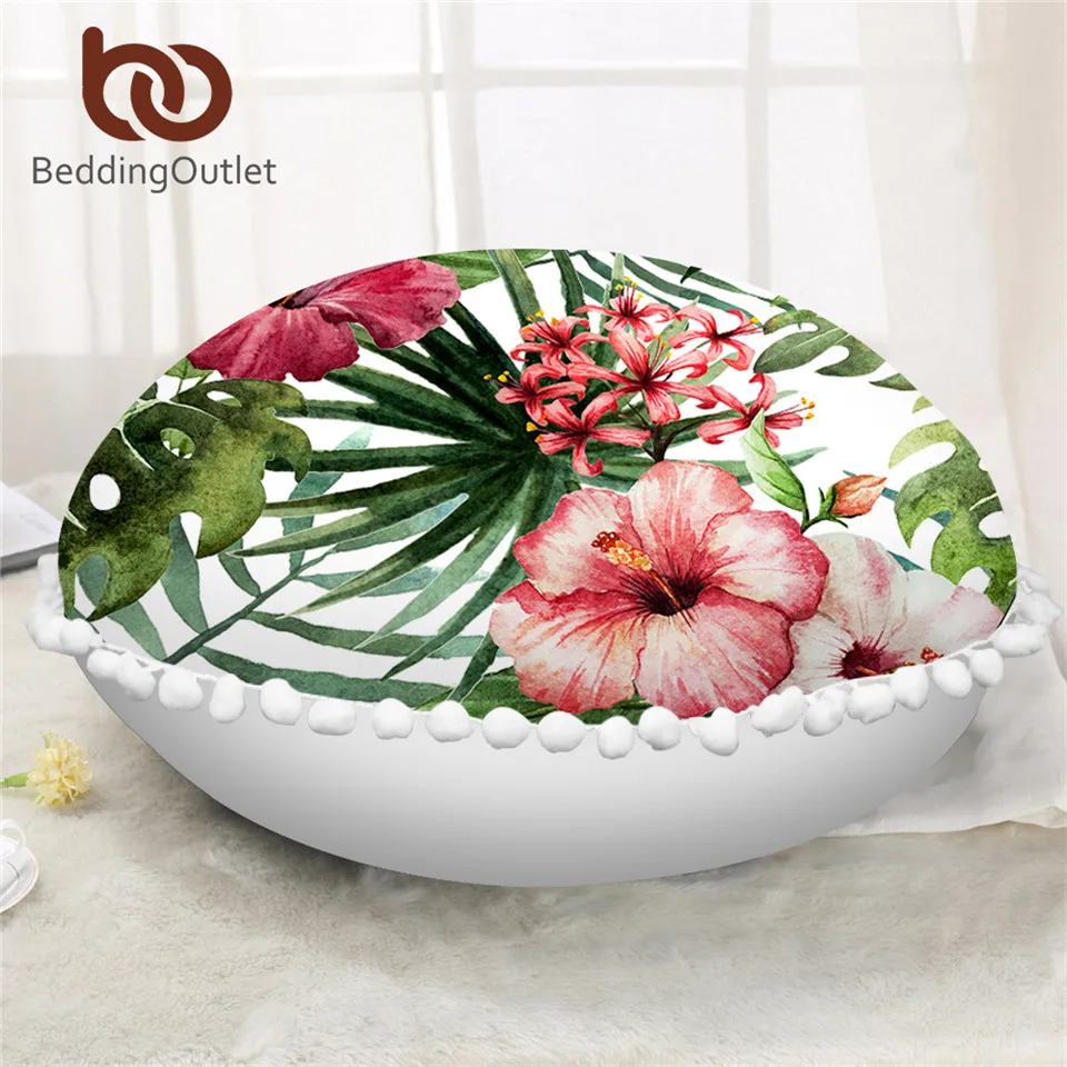 BeddingOutlet цветы Круглый напольный чехол для подушки листья красный зеленый
