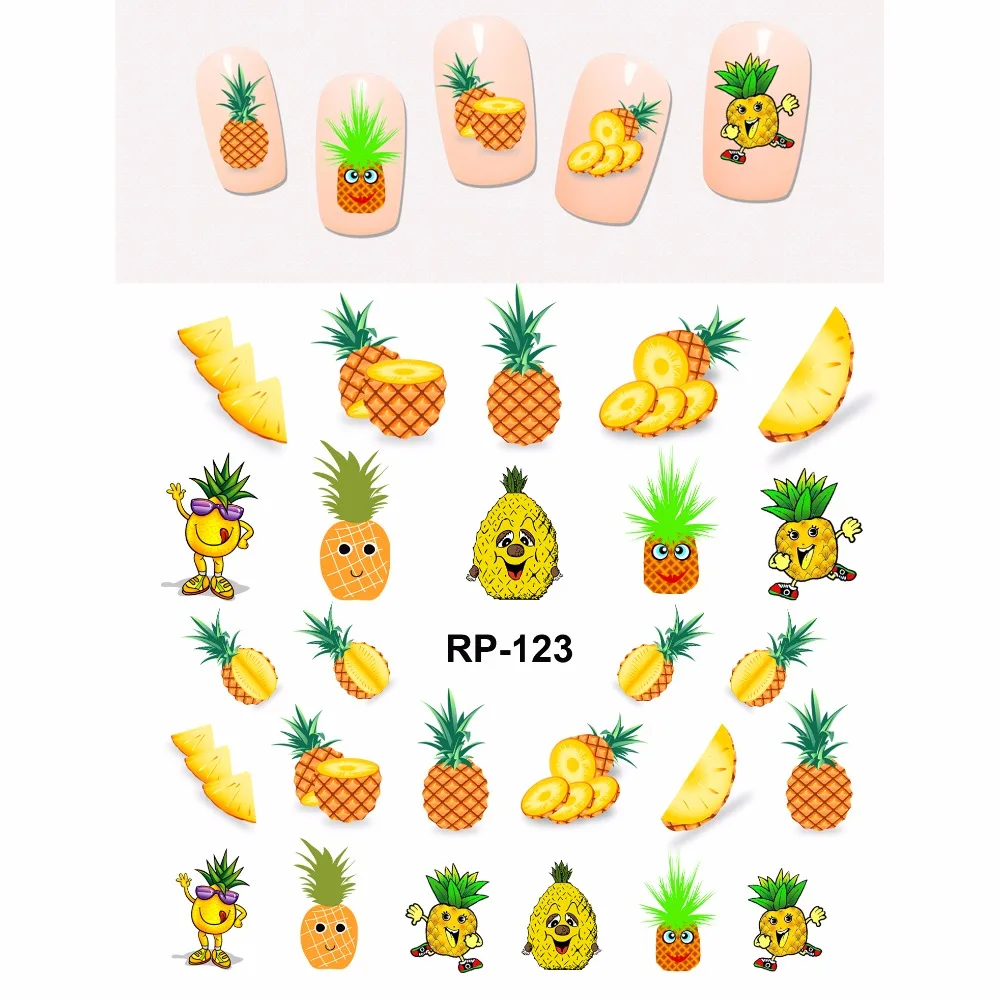 UPRETTEGO дизайн ногтей Красота наклейка на ногти водная наклейка слайдер мультфильм фрукты Апельсин Лимон груша сосна яблоко банан RP121-126