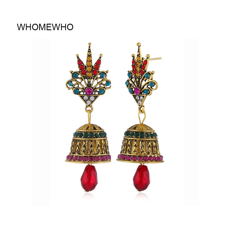 Винтажные индийские Jhumka Jhumki антикварные золотые Висячие серьги Стразы племенные