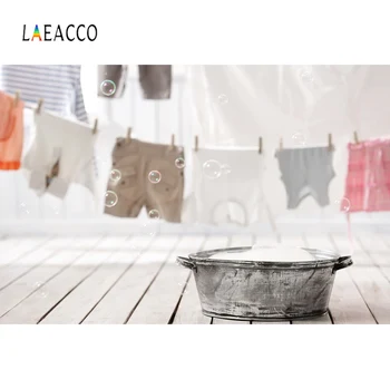 

Laeacco Wooden Floor Clothes Line Bubble Pot Bokeh Photography Backgrounds Customized Photographic Backdrops For Photo Studio
