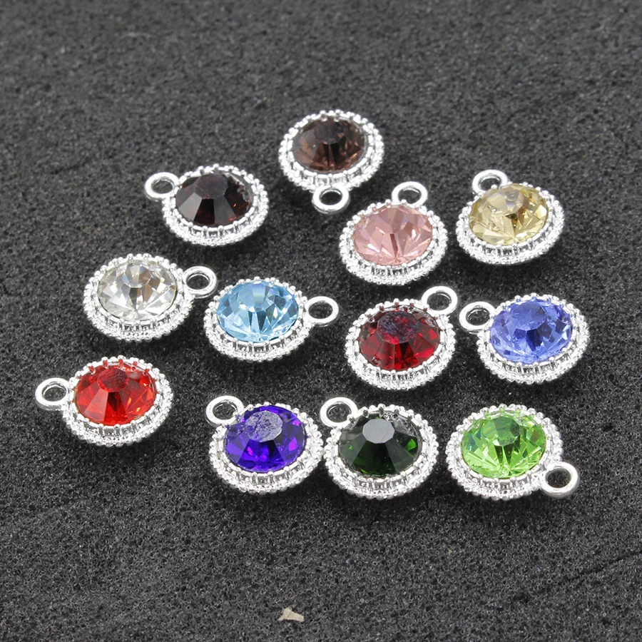 

Fnixtar Alloy Silver Color Glass Birthstone Charm Colorful Crystal Charm 12 Months Pendants for DIY Making 14.5*18mm120piece/lot