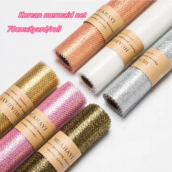 

70cmx8yard/roll Mermaid Gauze Gold Mesh Tulle Roll Flower Decor Roll Fabric Spool Craft Tulle Fabric DIY Organza Gift Wrap