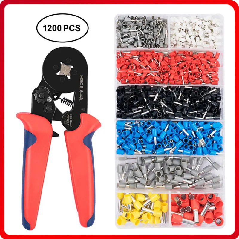 

HSC8 6-4A 0.25-10mm2 Crimping tools pliers set electrical with 1200pcs tubular Terminal Crimp Connector Insulated