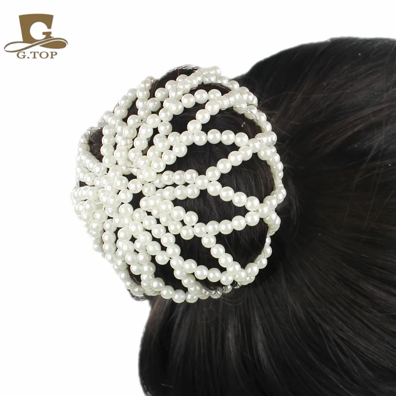 Lady Elastic crochet pearl Snood Net Ballet Bun Hair Covers Ornament newelastic crochethair