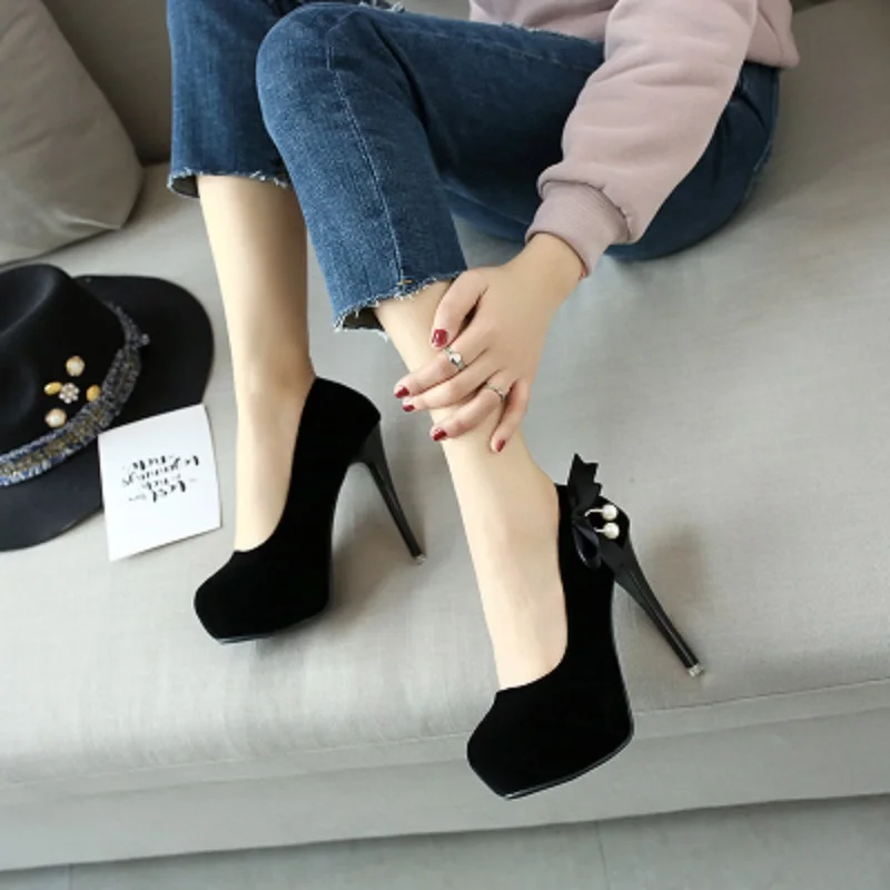 

Fashion sexy shallow suede high heels spring and autumn round head waterproof platform stiletto ladies single shoes