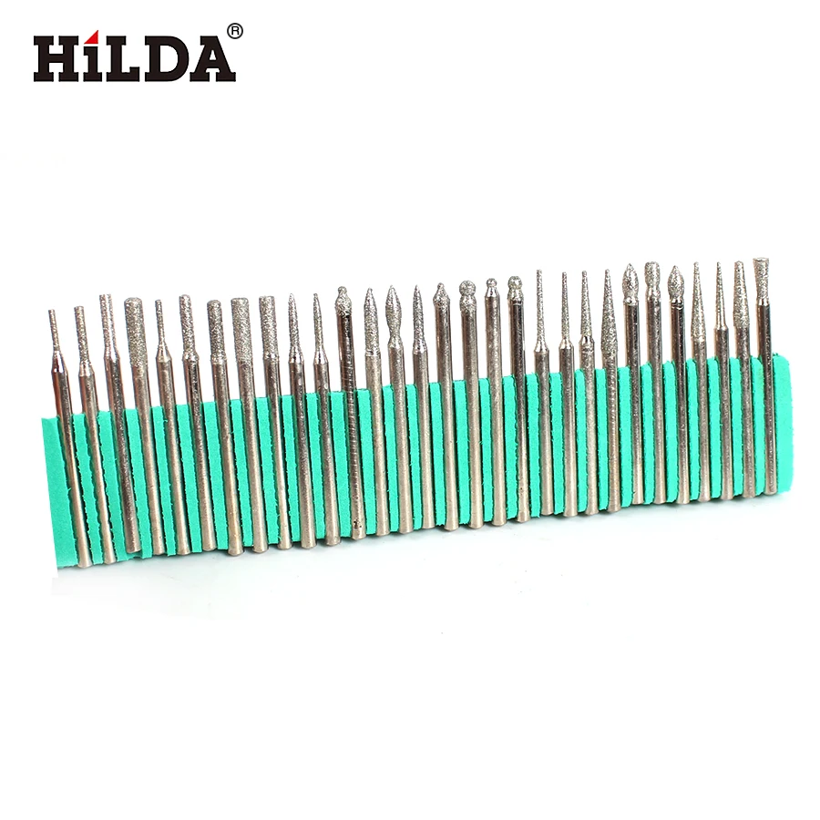 HILDA 30pcs Diamond Burr Bits Set For Dremel Rotary Tools 1/8