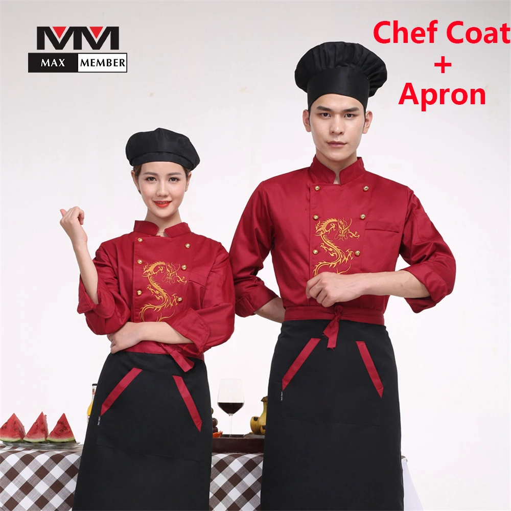 

Unisex Chef Kitchen Cook Suit Embroidery Dragon Double-breasted Autumn Winter Restaurant Bakery Uniforms Cozinha Workwear XL-4XL