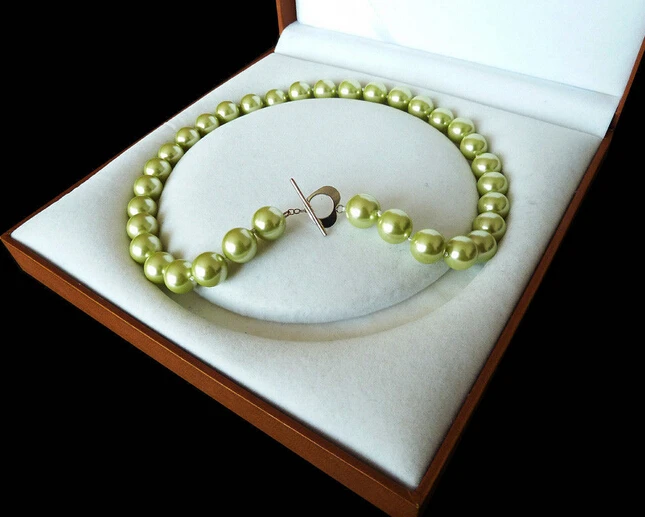 

Hot sell -Rare 12mm Genuine South Sea Apple Green Shell Pearl Necklace Heart Clasp 18'' -Bridal jewelry free shipping