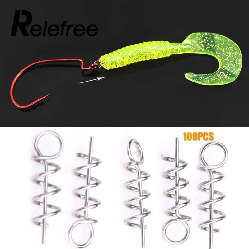 

Relefree 100Pcs Lure Baits Hook Pin Spring Fixed Fishing Screw Needle Soft Worm