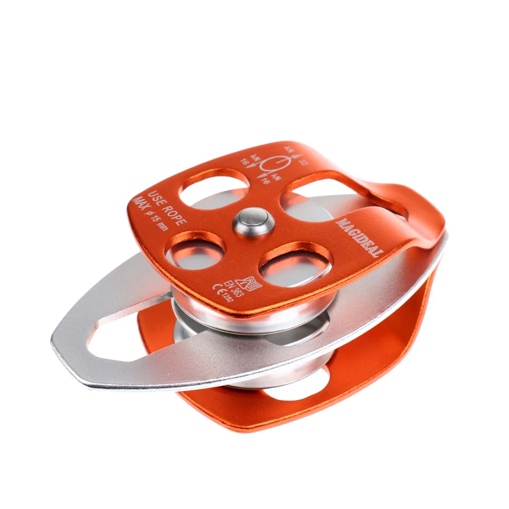 32KN Double Side Swing Pulley Aluminium Magnesium Alloy Fixed Mountaineering Rope Climbing Rappelling Survival Equipment