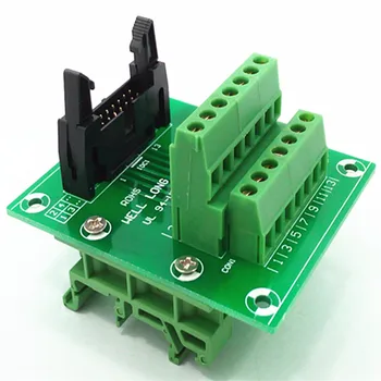 

IDC14 2x7 Pins 0.1" Male Header Breakout Board, Terminal Block, with Simple DIN Rail Mounting feet.