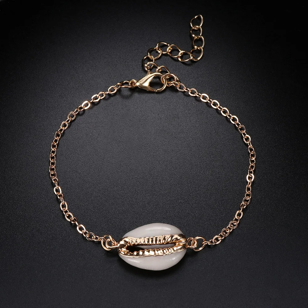 

Adjustable Seashell Wrist Chain Bracelet New Fashionable Women's Shoes Gold Natural Cowry Shell Color Bracelet Glossy Gift
