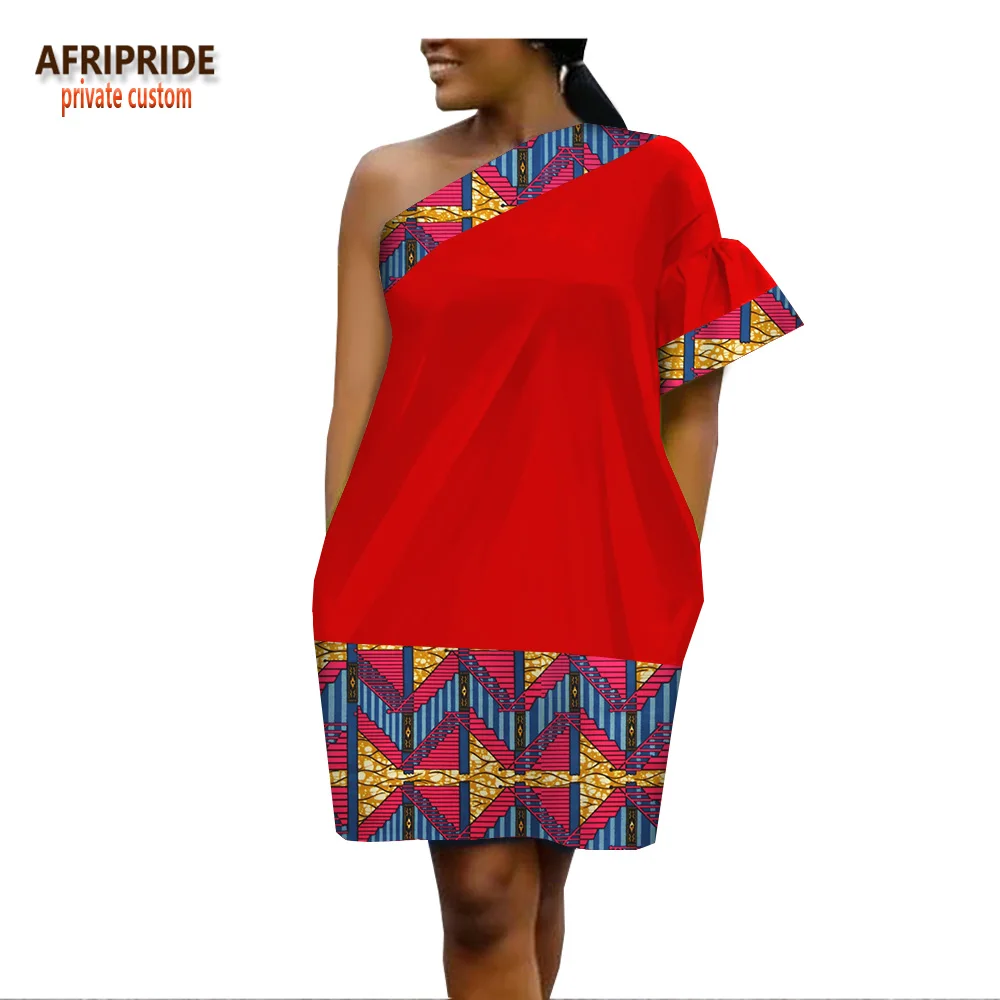 Летние африканские платья "Анкара" для женщин AFRIPRIDE одно плечо рукав-клеш выше колена повседневное женское платье A1825059 - Цвет: 250J