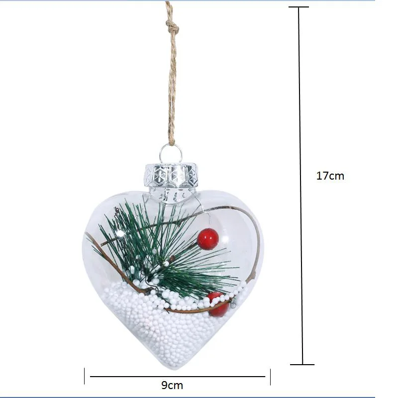 Рождественское украшение для дома, Рождественская елка, висячий шар в форме сердца, прозрачный пластиковый шар для открывания, украшение в виде капли, подарок DIY