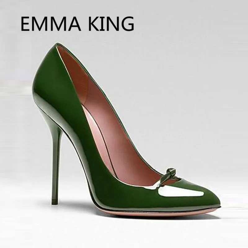 green patent leather heels