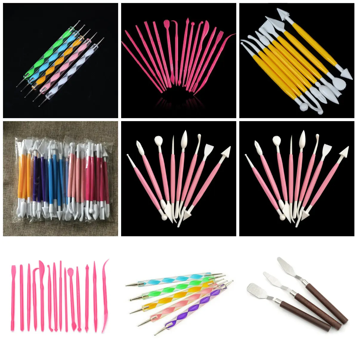 

New Wood plastic Handle Silicone Rubber Clay Shaper Sculpting Fimo Polymer Modelling Pottery Tools Set For DIY Crafts