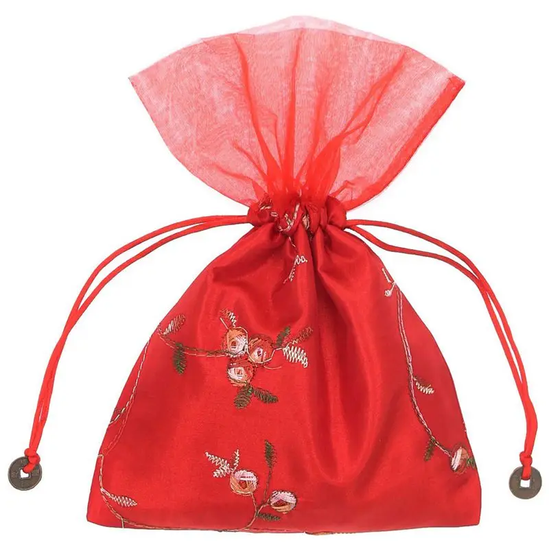 

5Pcs 6X9 inches Brocade Organza Jewelry Pouch Bags,Drawstring Gift Bags (Red)