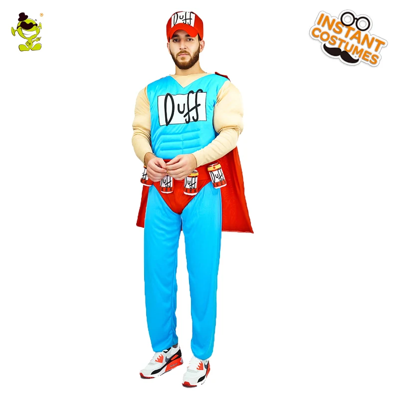 

Male Duffman Muscle Costume Funny Halloween Party Hot Sale Superhero Role Play Muscle Costumes For Adults