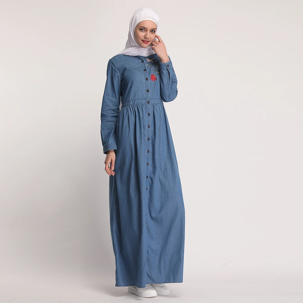 Мусульманская вышивка длинные халаты Vestidos Ближний Восток Рамадан турецкий исламский абайя для молитв джинсы кардиган Макси платье кимоно