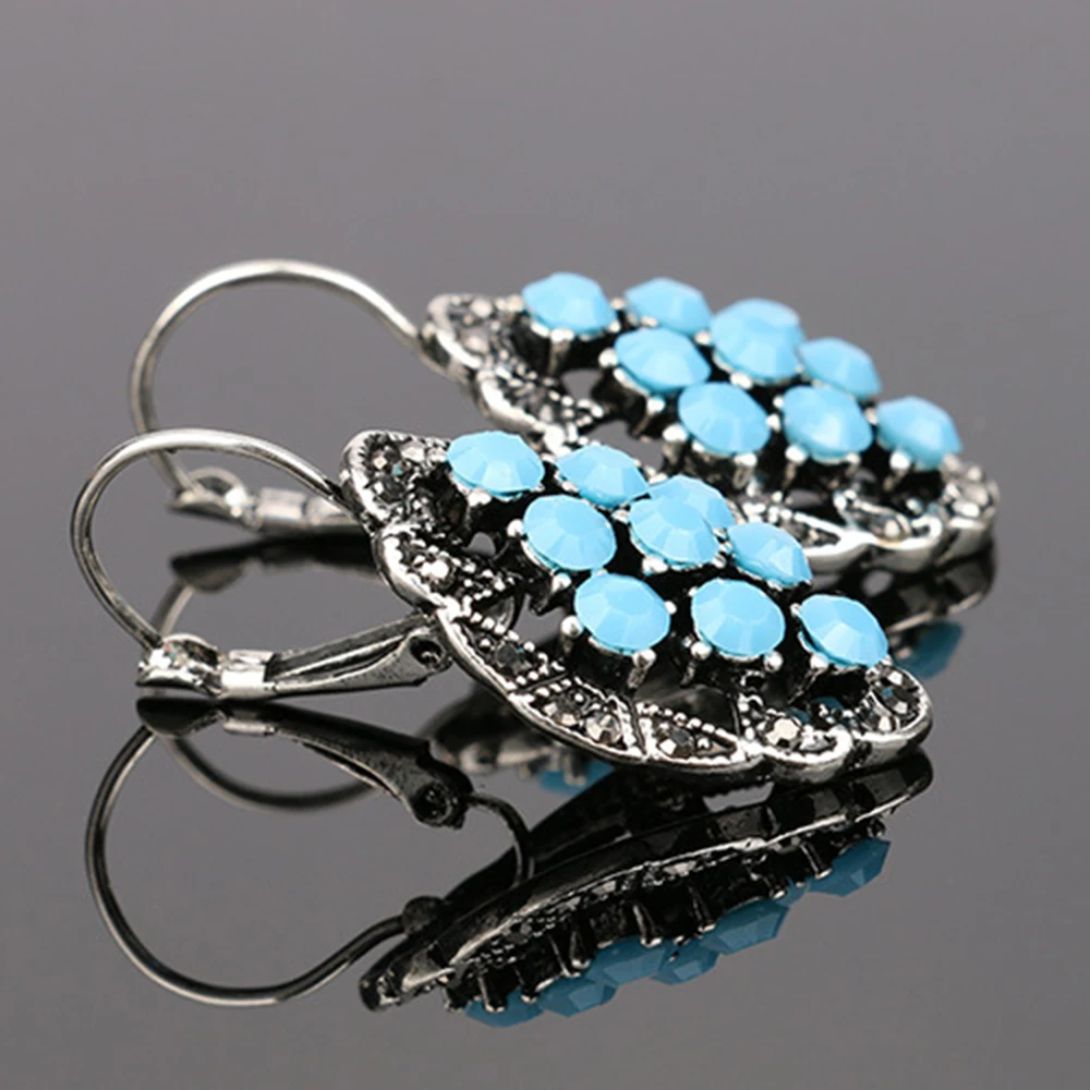 

AINAMEISI High Quality Zinc alloy Blue Stone Turkish Jewelry Drop Earrings For Women Vintage Geometry Princess Hooks Earring