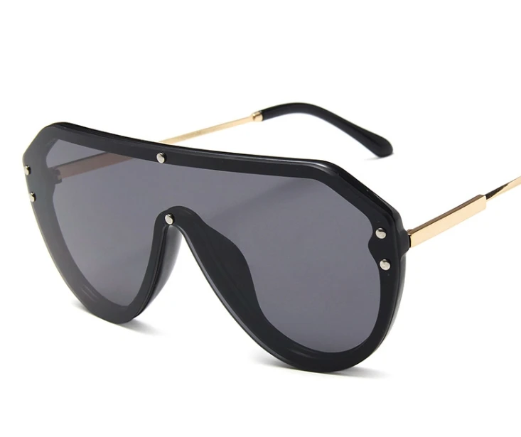 Одна линза солнечные очки с заклепками мужские и женские Модные Оттенки UV400 Винтажные Очки 47987 - Цвет линз: C1 black