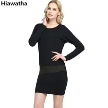 Hiawatha Women Long Sleeve Dress Fashion Slim Sequined Patchwork Dresses 2017 Spring O-Neck Vestidos Mujer L8035