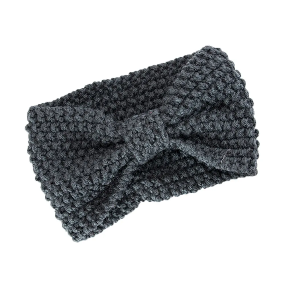Dark Gray Зимние Skullies оголовье Для женщин волосы мяч Вязание эластичный ободок ручной работы Спортивная резинка для волос, тюрбан женский - Color: Dark Gray