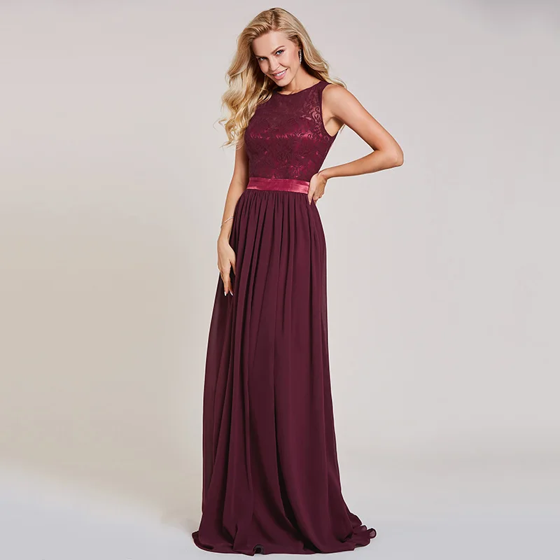 Tanpell backless evening dress rust red sleeveless lace floor length a line gown women scoop wedding party long evening dresses