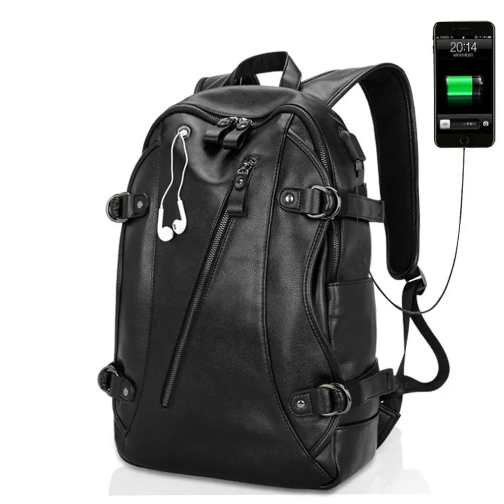 Gmilli Мужская школьная сумка с внешним USB зарядкой из искусственной кожи