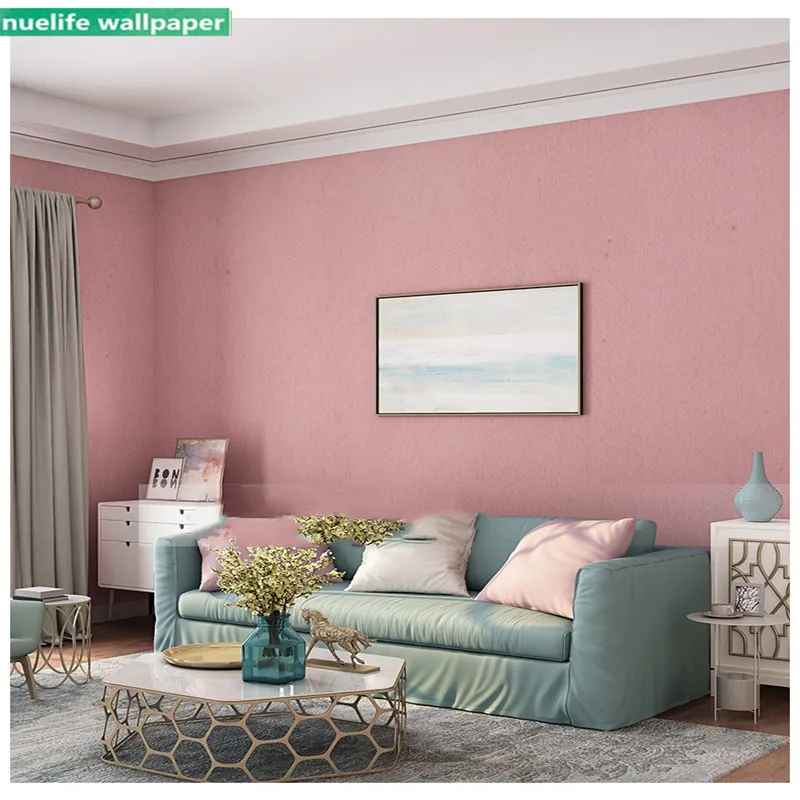 Скандинавские простые подцветные темно-розовые обои с рисунком гостиная принцесса детская комната спальня ТВ фоновые обои